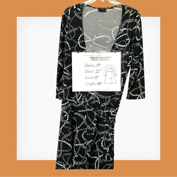 New York& Company Black White Wrap Dress SZ L‎ Women Geometric Career Church - Picture 7 of 7